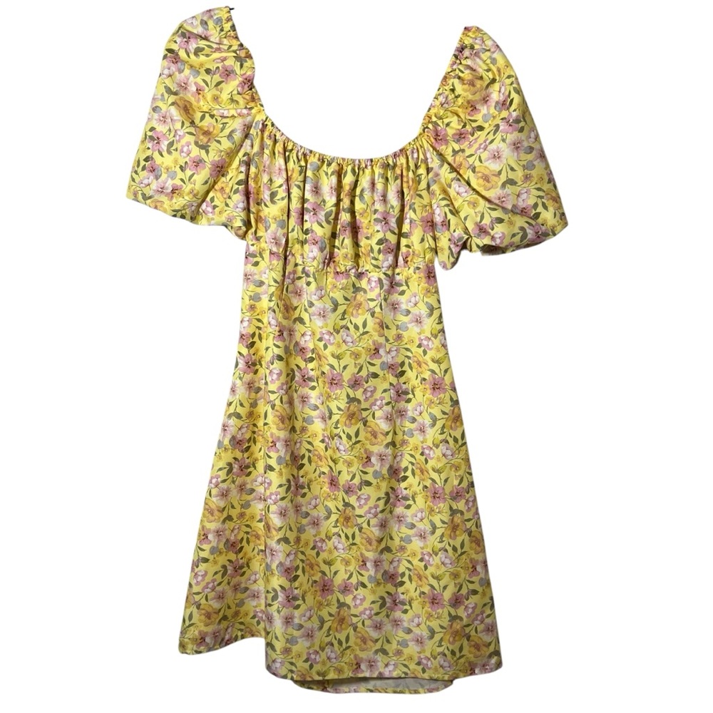 Gianni Bini GB Floral Print Mini Dress with Puff Sleeves and Tie Back